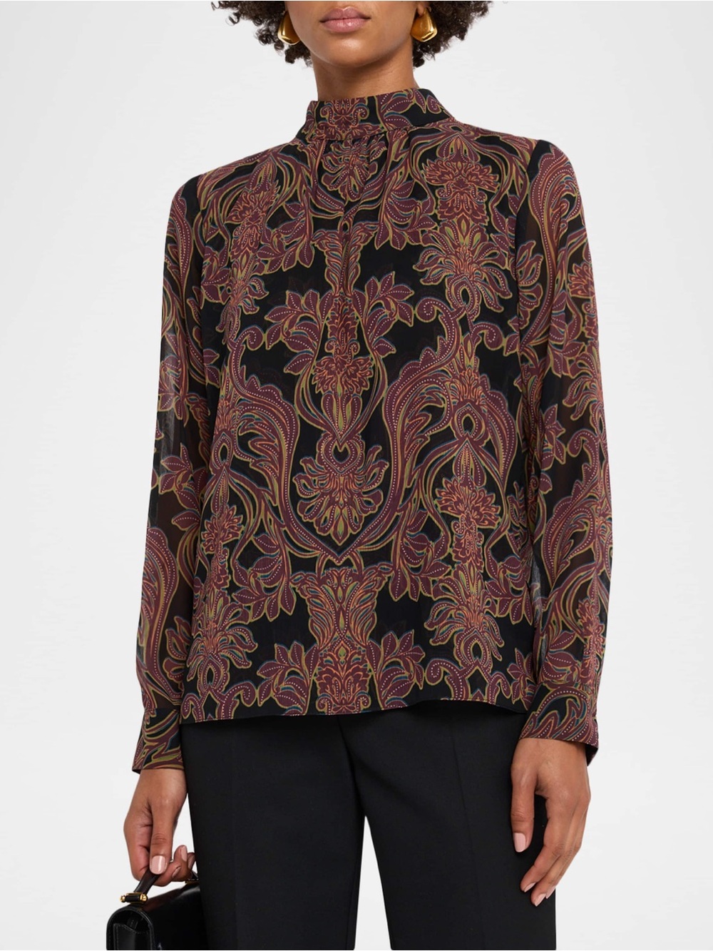 MISA Los Angeles "Annie" mock-neck blouse in a Studded Flora print Small